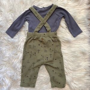 Grayson Collective Baby Size 3-6M Mushroom Suspender Pants & Ribbed Bodysuit Set